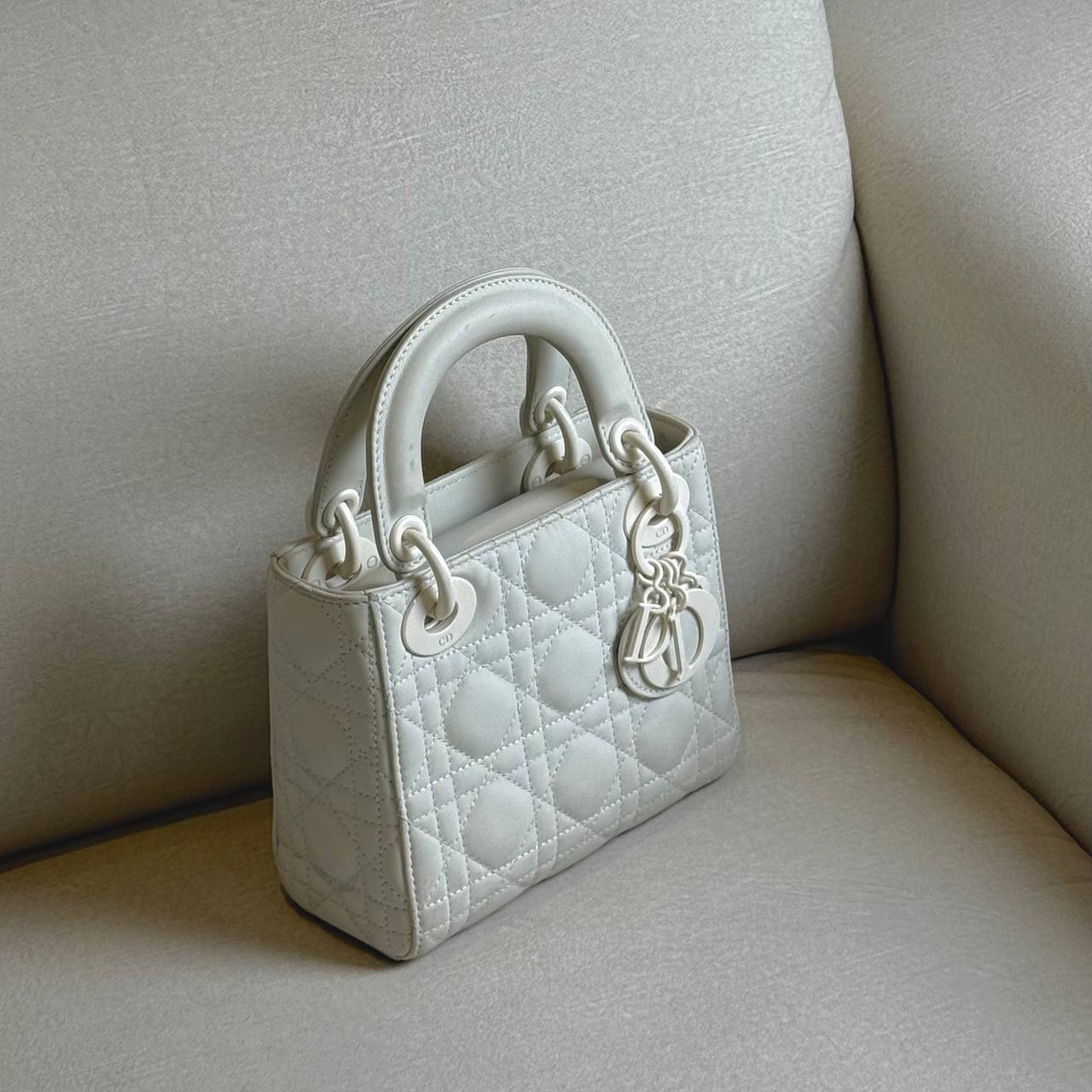 Mini Lady Dior White Ultramatte Cannage Calfskin