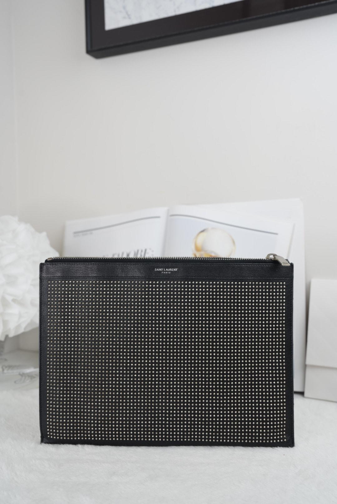YSL Studded Leather Clutch Bag