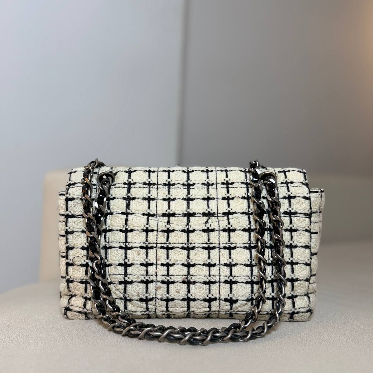 Chanel Ivory and Black Tweed Classic Flap Bag
