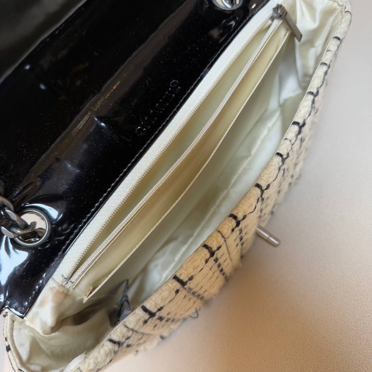 Chanel Ivory and Black Tweed Classic Flap Bag