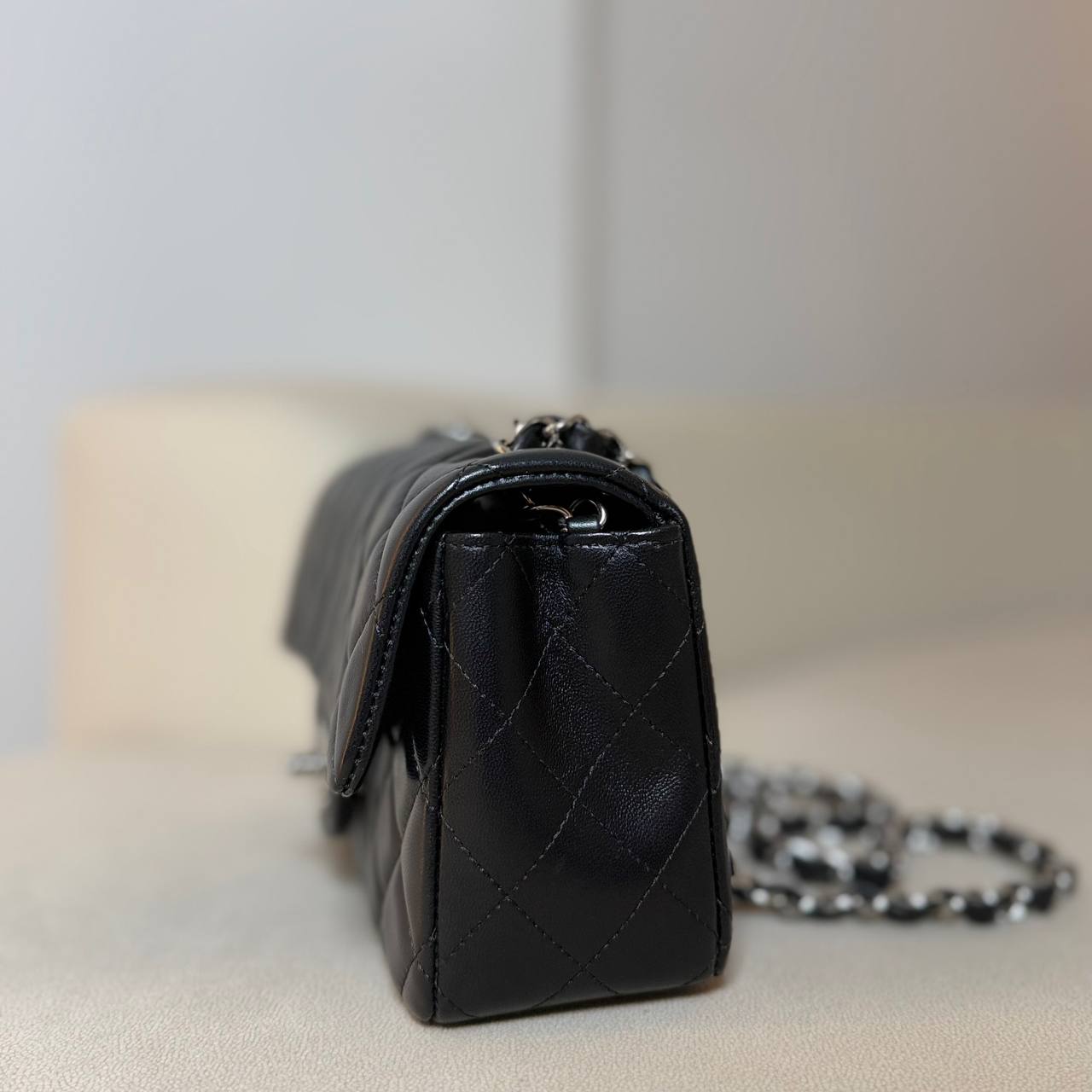 Chanel Classic Mini Flap SHW in Black Lambskin