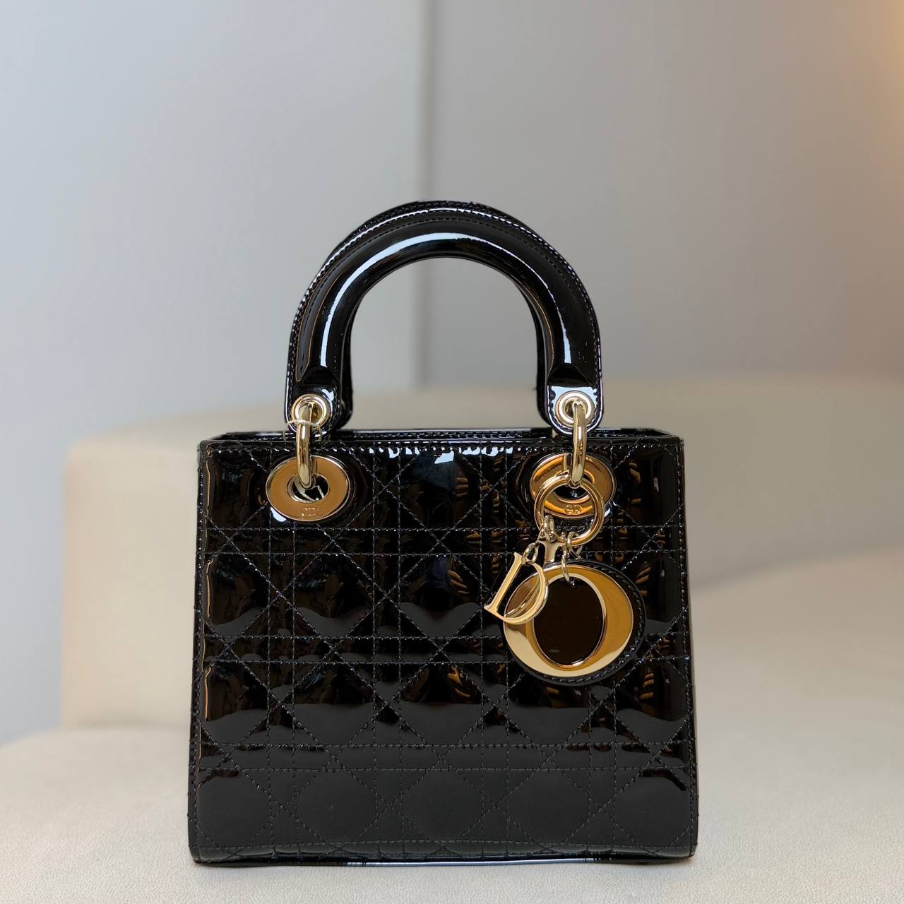 Lady Dior Small in Black Patent Cannage Calfskin