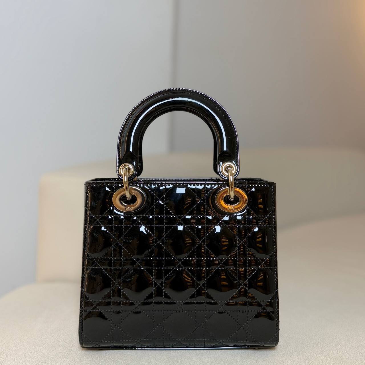 Lady Dior Small in Black Patent Cannage Calfskin