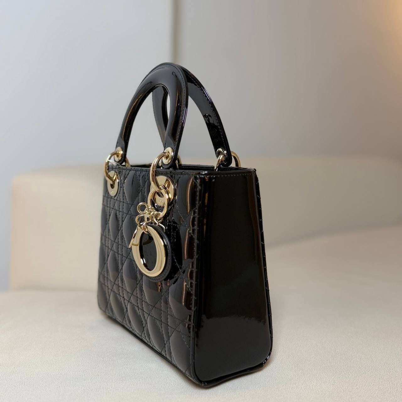 Lady Dior Small in Black Patent Cannage Calfskin