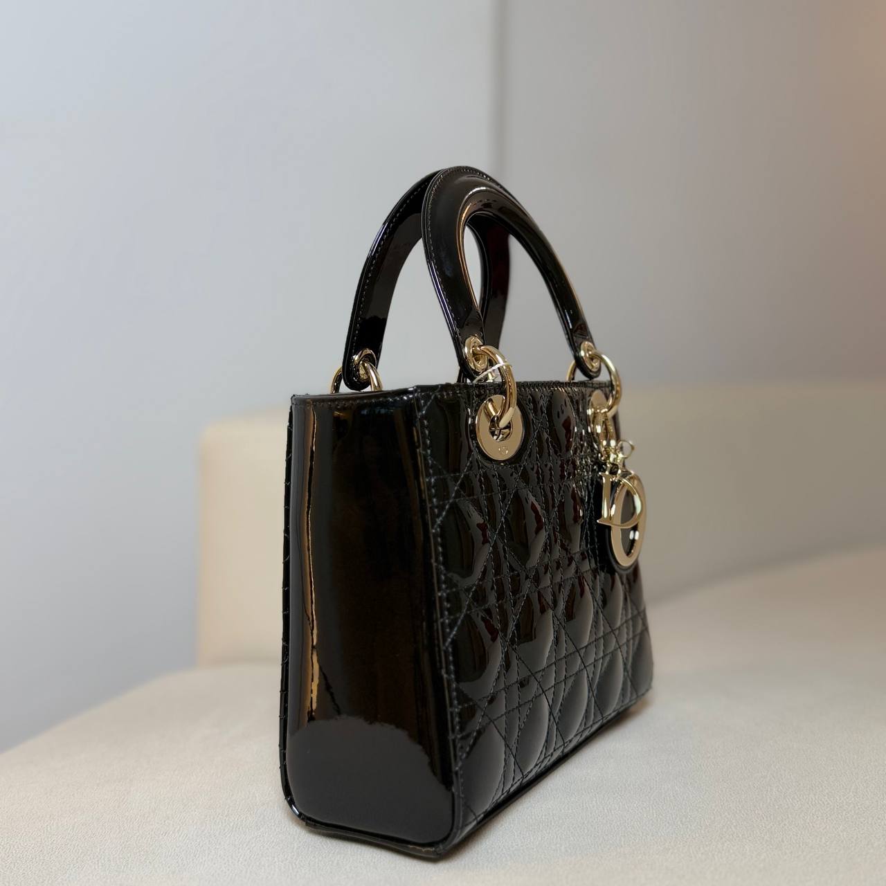 Lady Dior Small in Black Patent Cannage Calfskin