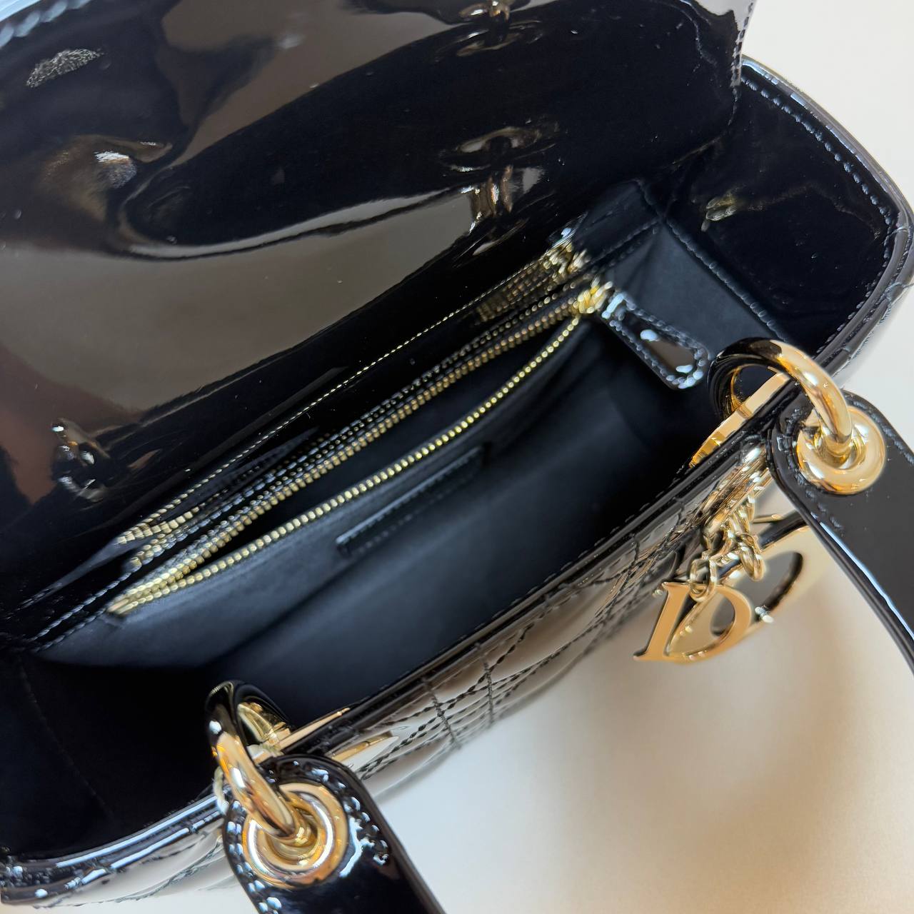 Lady Dior Small in Black Patent Cannage Calfskin