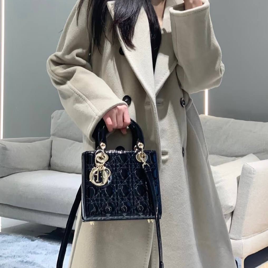 Lady Dior Small in Black Patent Cannage Calfskin