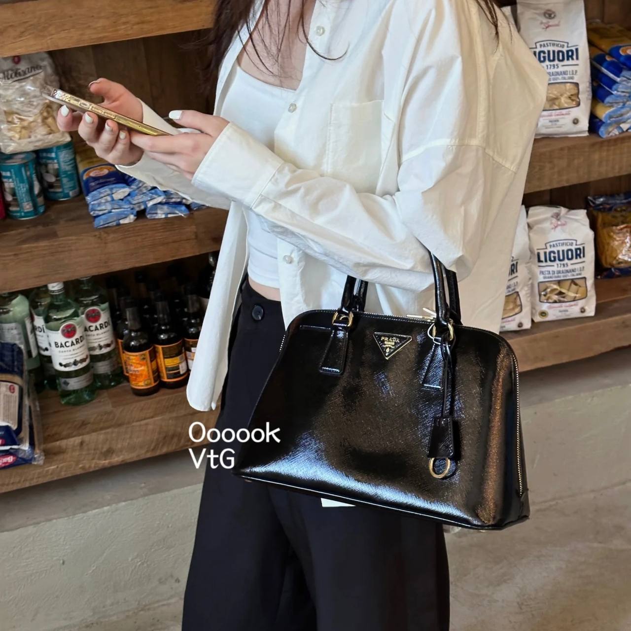 Prada Saffiano Vernice Promenade Leather Bag