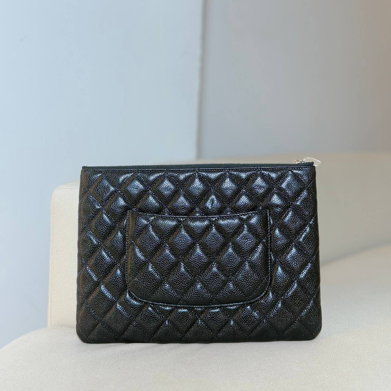 Chanel Black Quilted Caviar Leather Medium Clutch