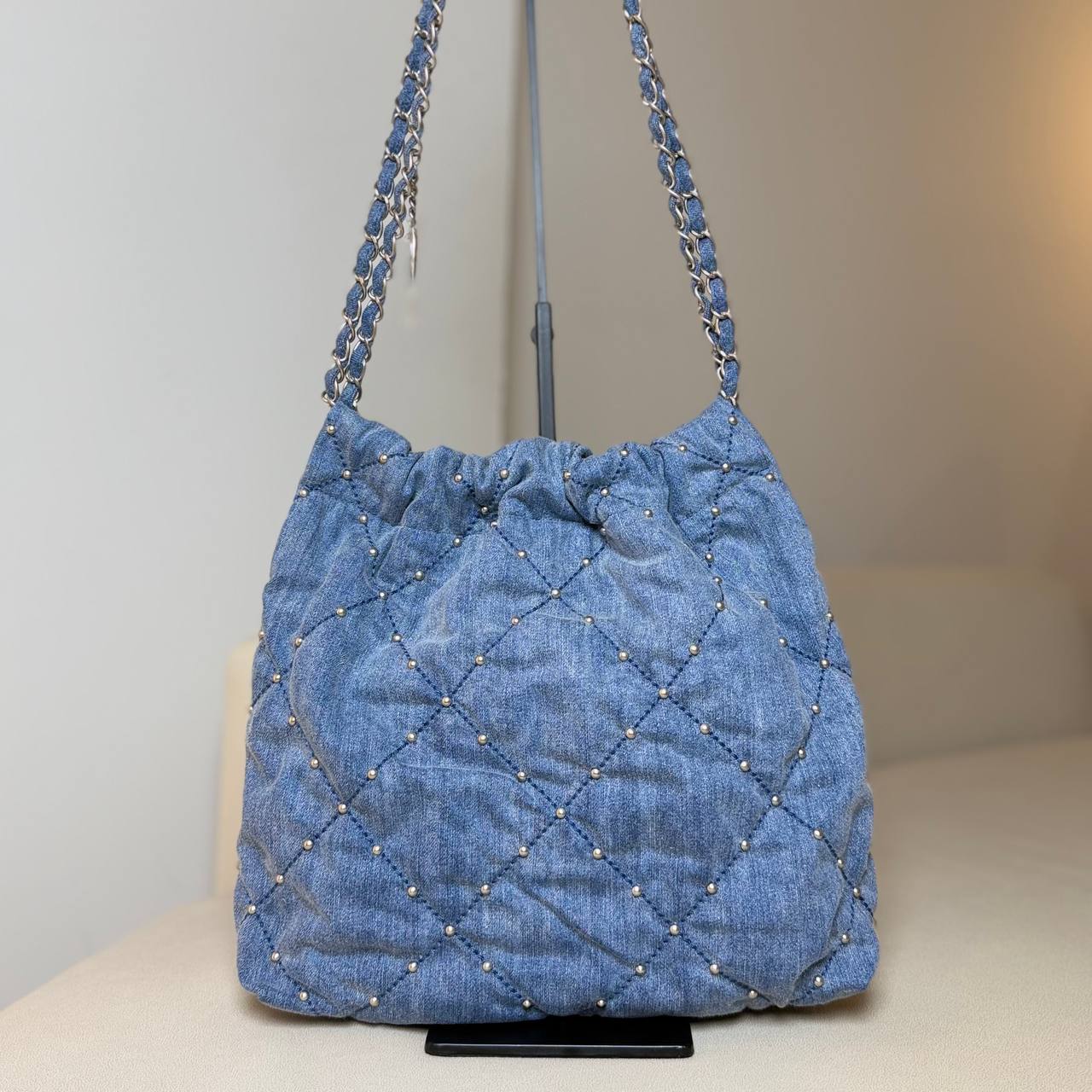 Chanel 22 Small Quilted Denim Shoulder Bag