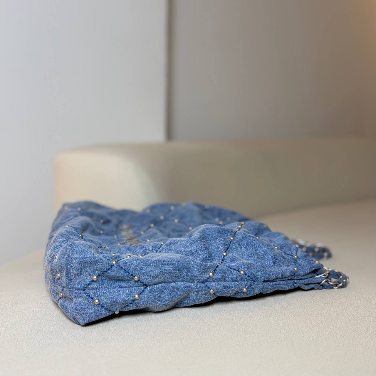 Chanel 22 Small Quilted Denim Shoulder Bag
