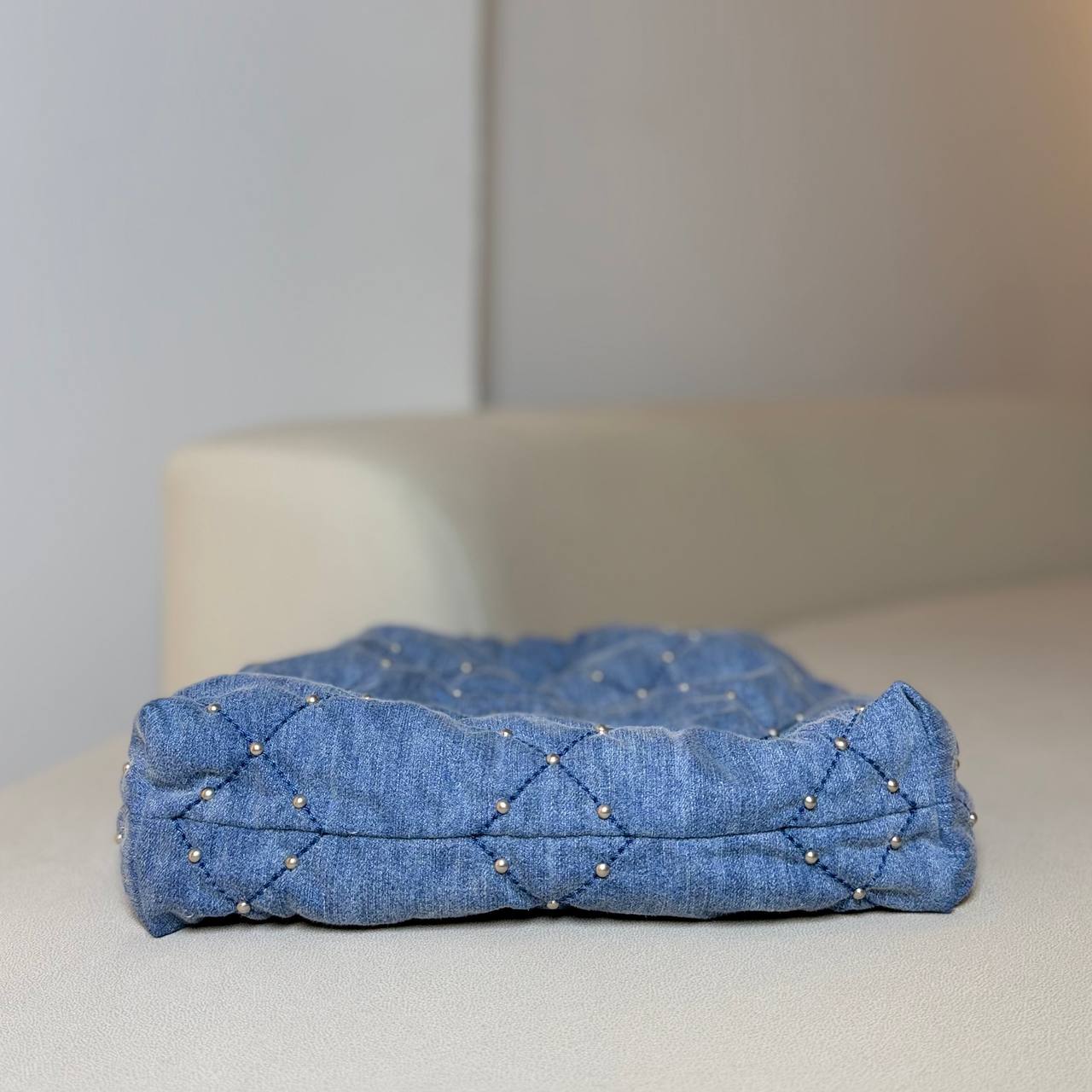 Chanel 22 Small Quilted Denim Shoulder Bag
