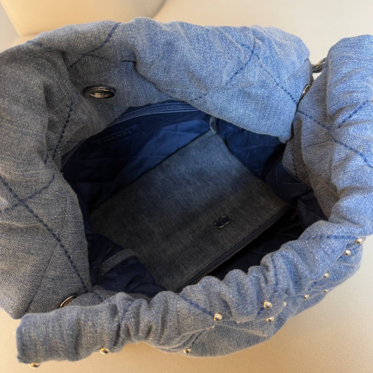 Chanel 22 Small Quilted Denim Shoulder Bag