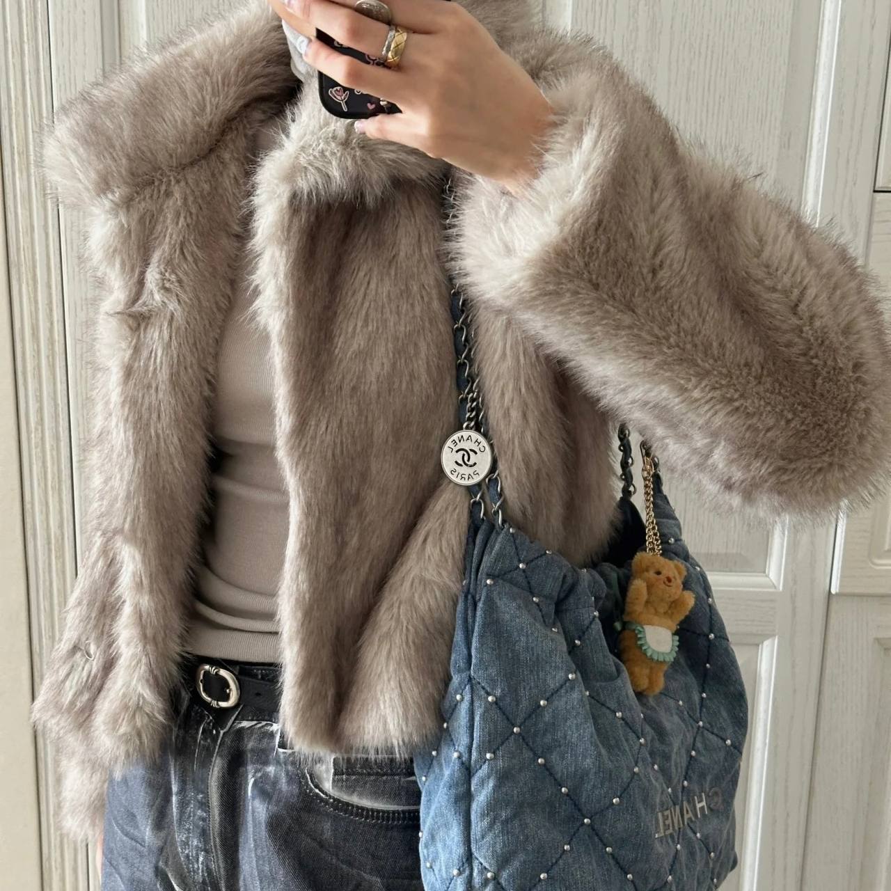 Chanel 22 Small Quilted Denim Shoulder Bag