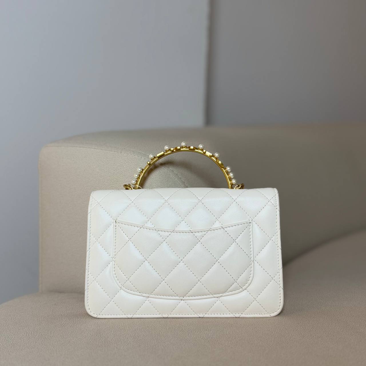 Chanel 23B White Pearl Top Handle WOC