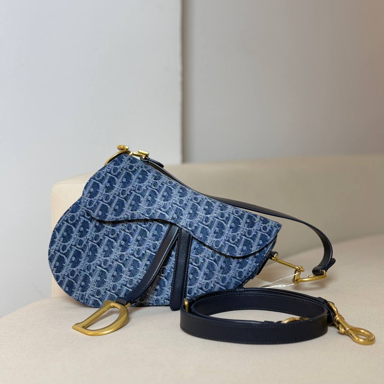 Dior Saddle Bag with Strap Blue Denim