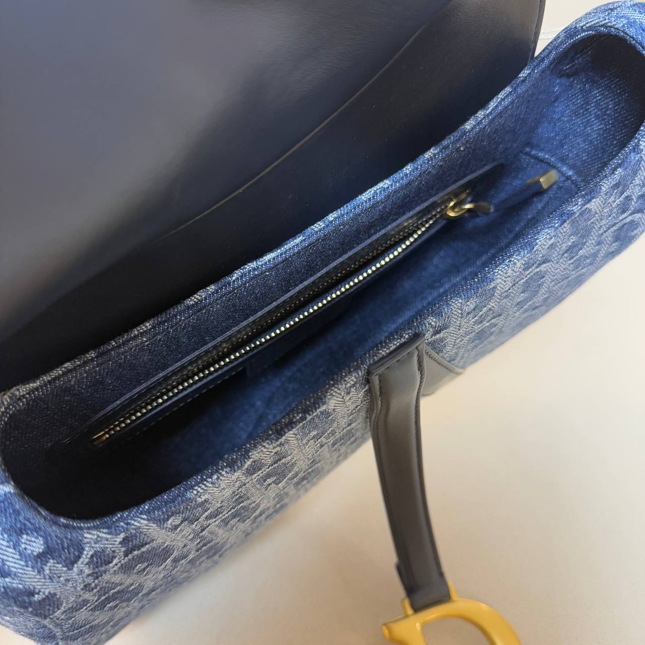 Dior Saddle Bag with Strap Blue Denim