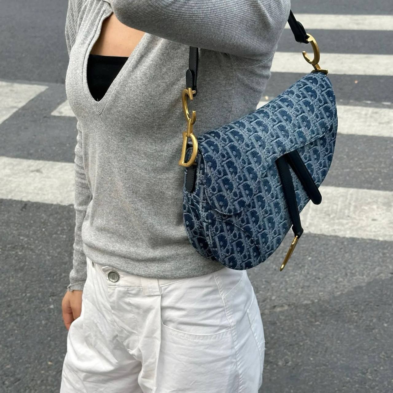 Dior Saddle Bag with Strap Blue Denim