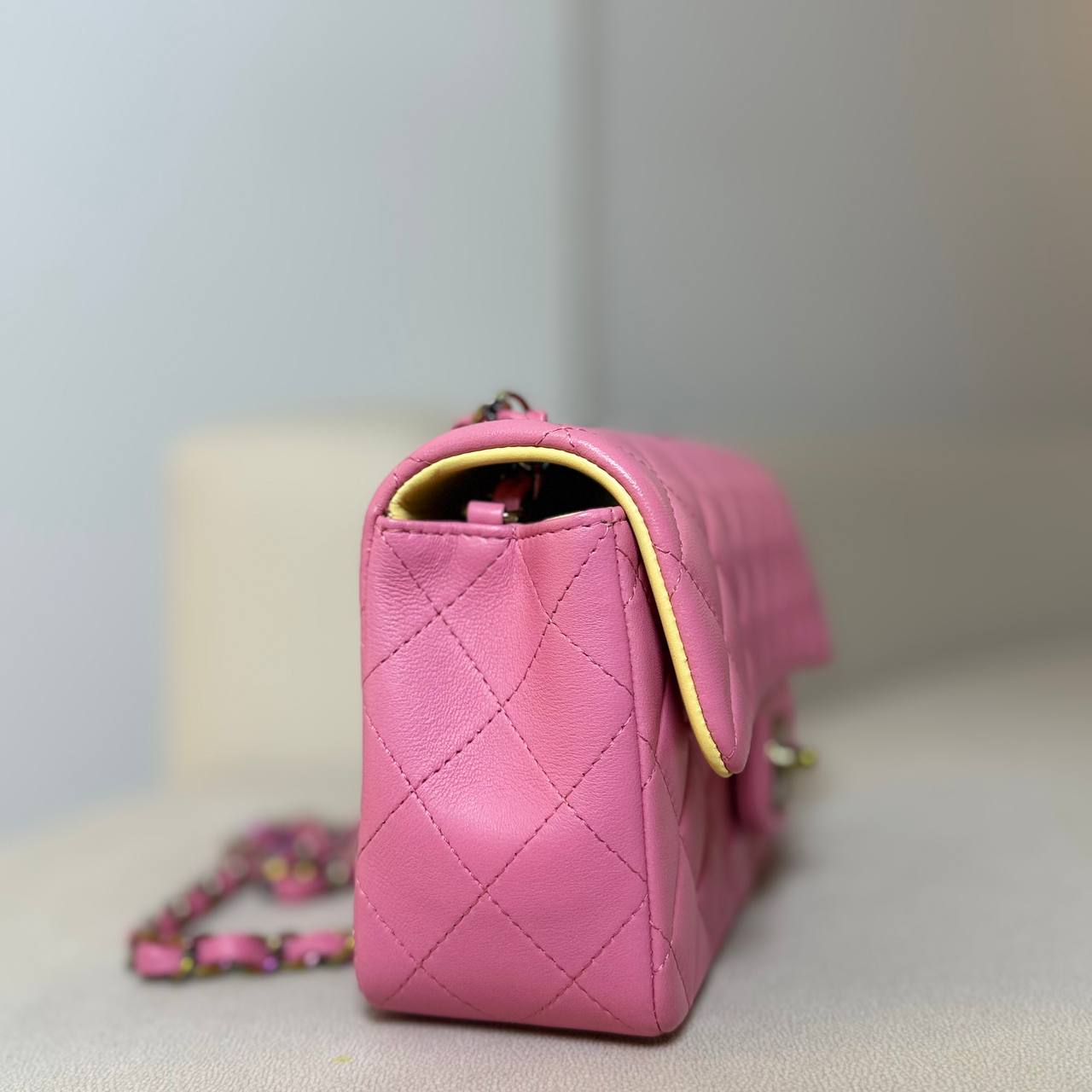 Chanel Classic Mini Flap Pink Yellow