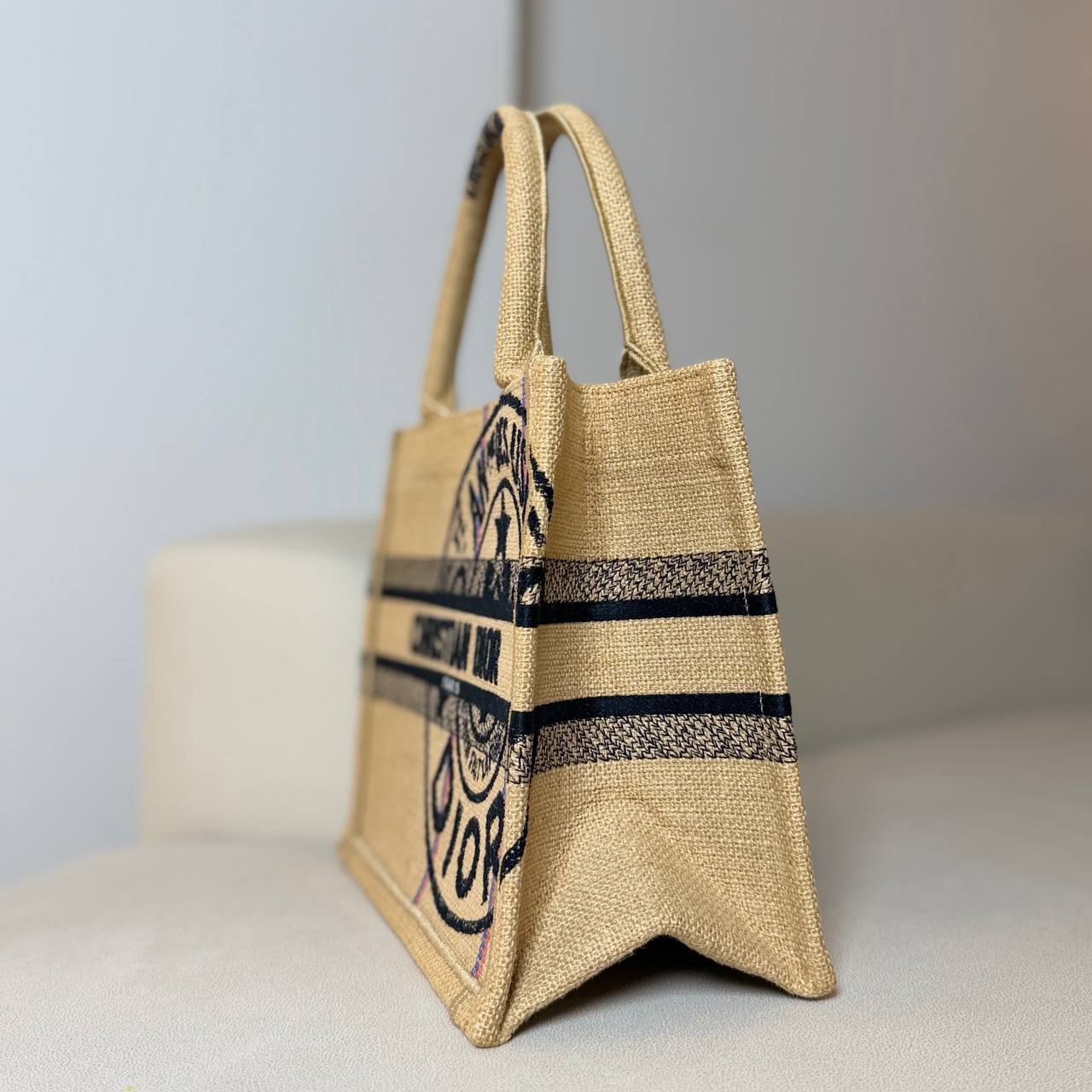 Dior Book Small Tote Embroidered Jute Beige
