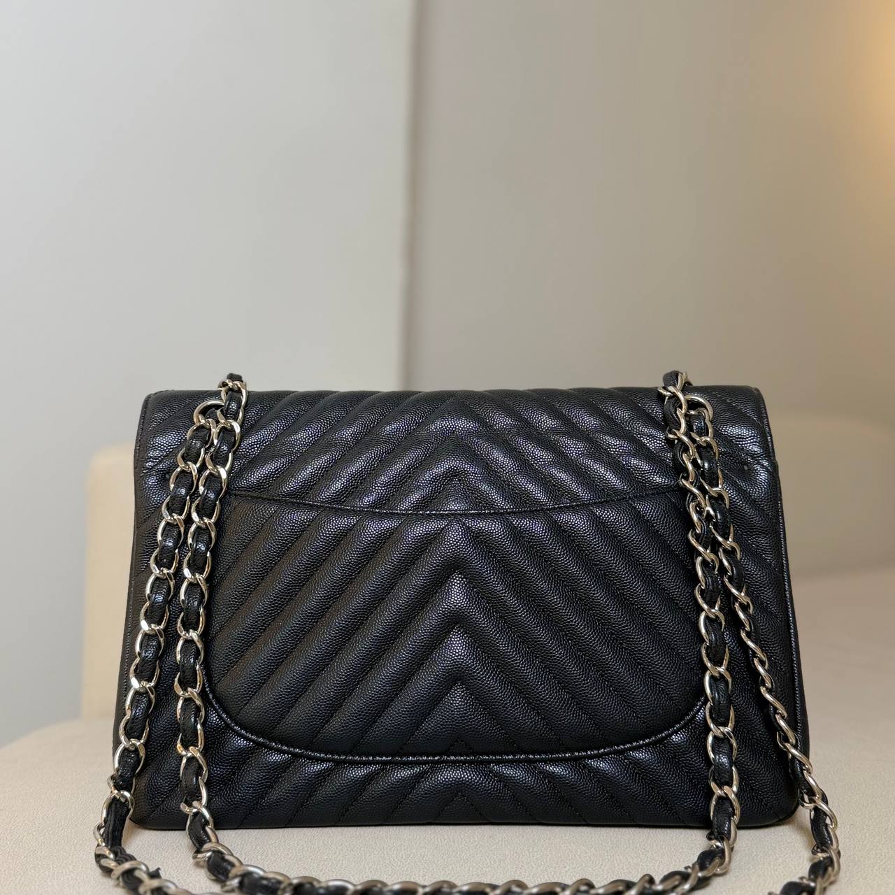 Chanel Caviar Chevron Quilted Jumbo Double Flap