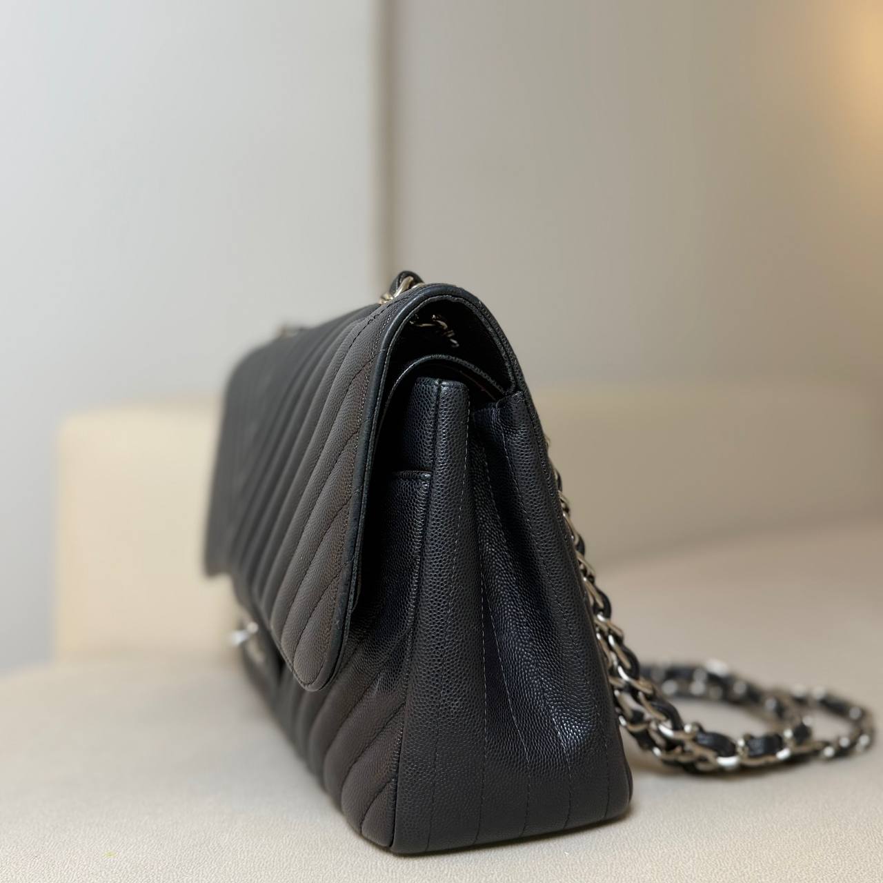 Chanel Caviar Chevron Quilted Jumbo Double Flap