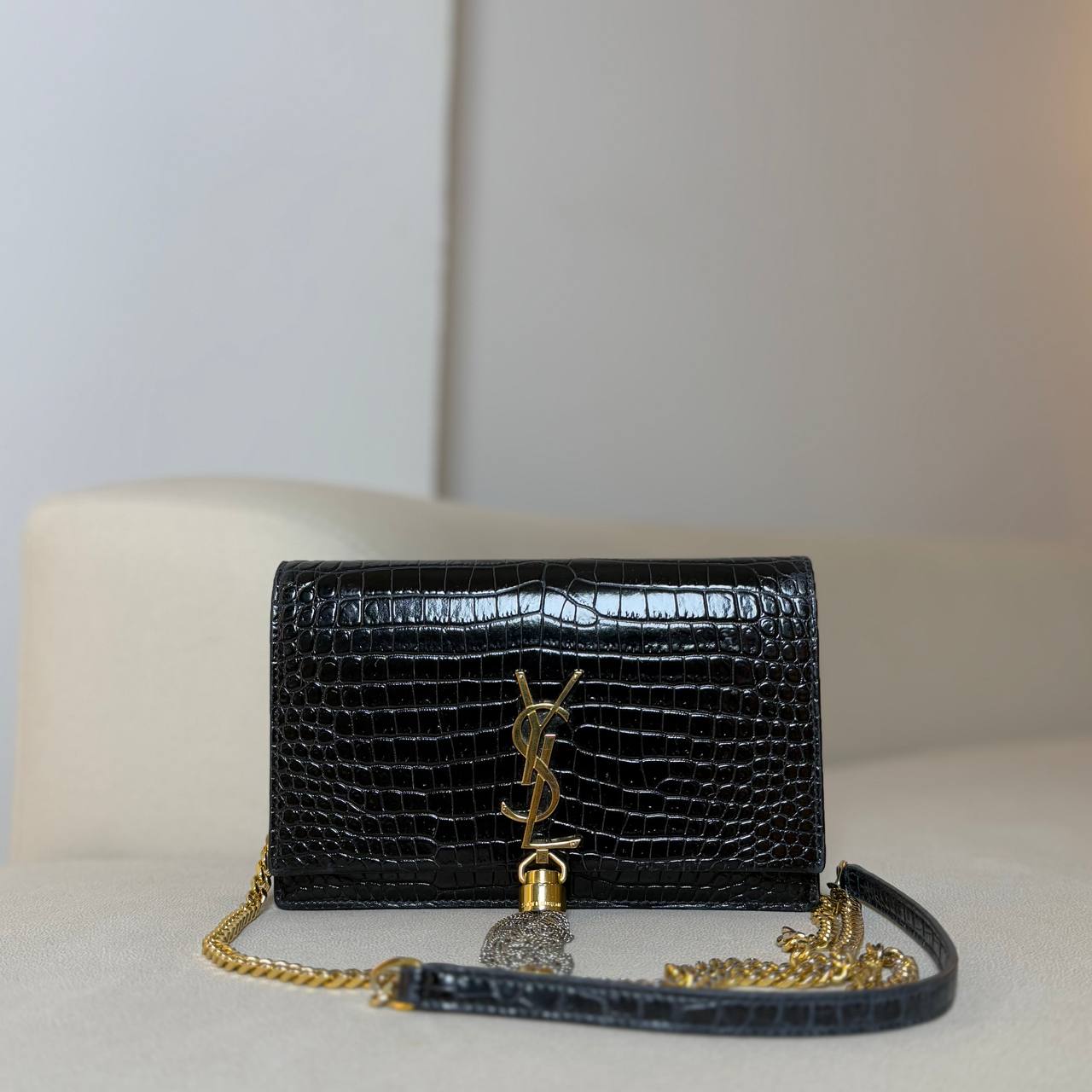 Saint Laurent Crocodile Embossed Kate Tassel Small