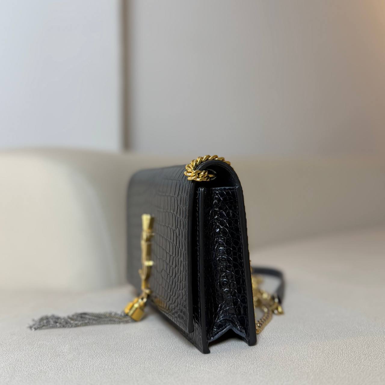 Saint Laurent Crocodile Embossed Kate Tassel Small