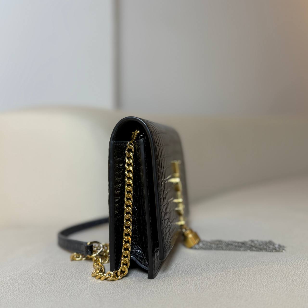Saint Laurent Crocodile Embossed Kate Tassel Small