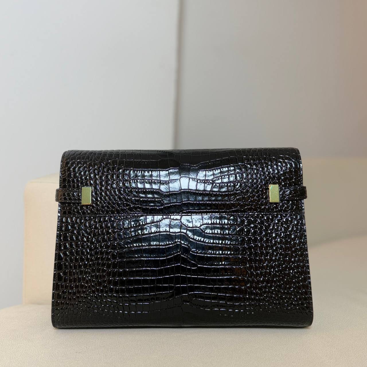 Saint Laurent Manhattan in Crocodile-Embossed Shiny Leather