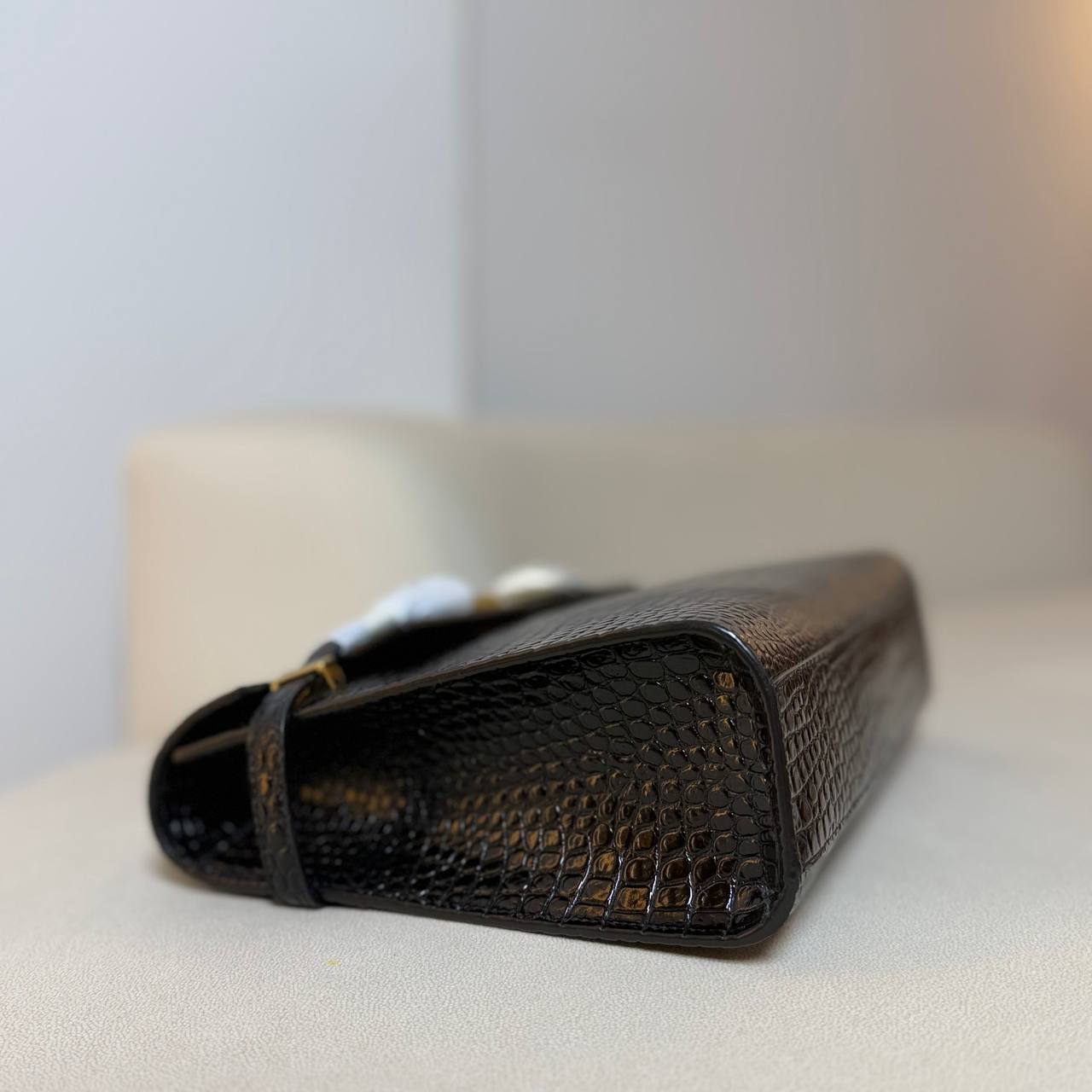 Saint Laurent Manhattan in Crocodile-Embossed Shiny Leather