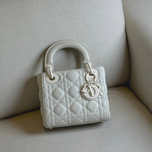Mini Lady Dior White Ultramatte Cannage Calfskin