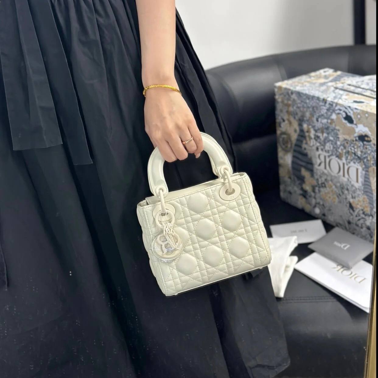 Mini Lady Dior White Ultramatte Cannage Calfskin