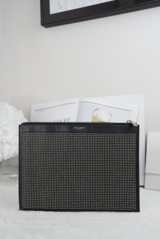 YSL Studded Leather Clutch Bag