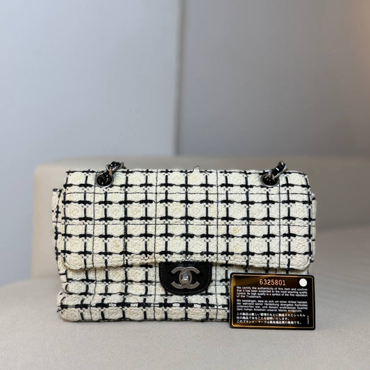 Chanel Ivory and Black Tweed Classic Flap Bag