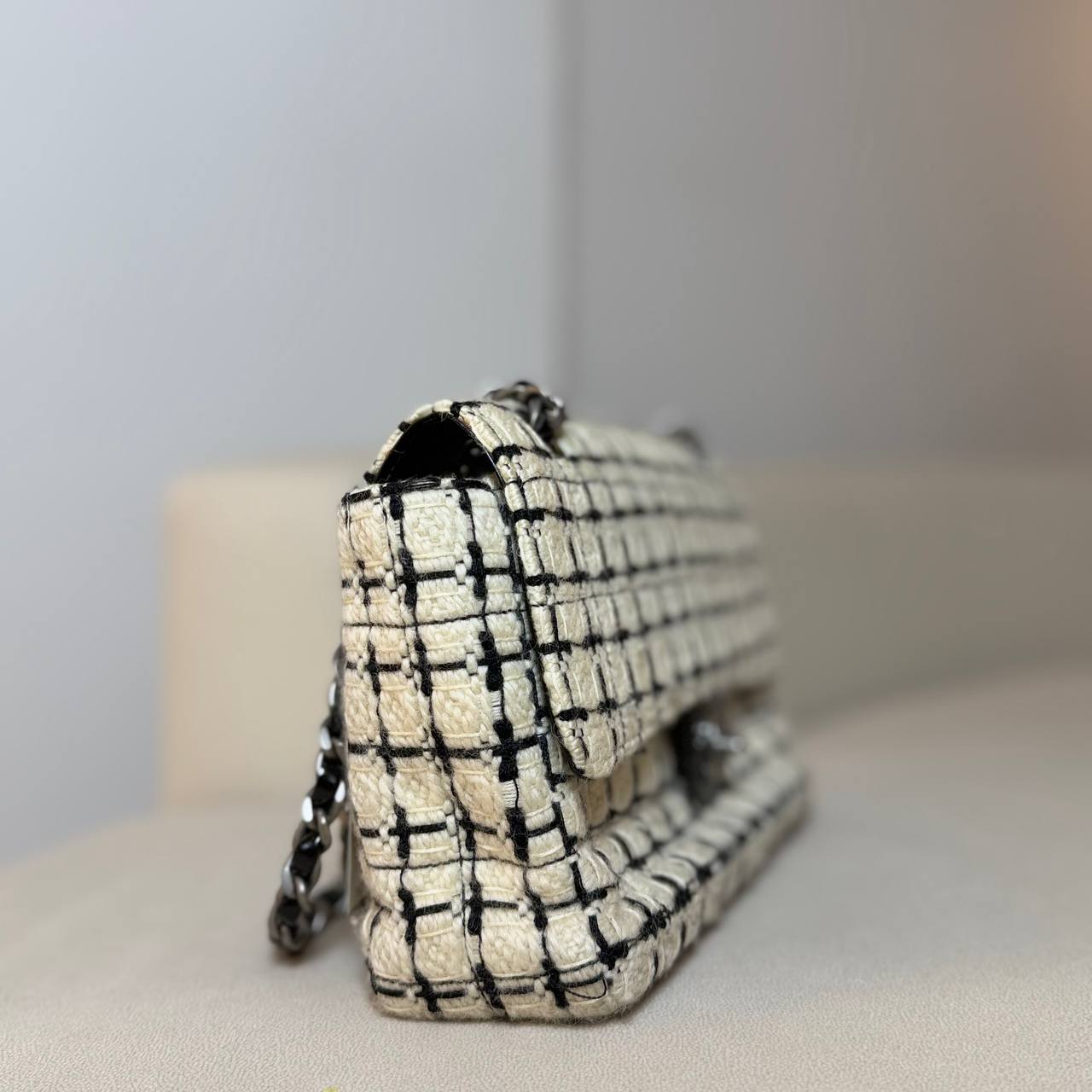 Chanel Ivory and Black Tweed Classic Flap Bag