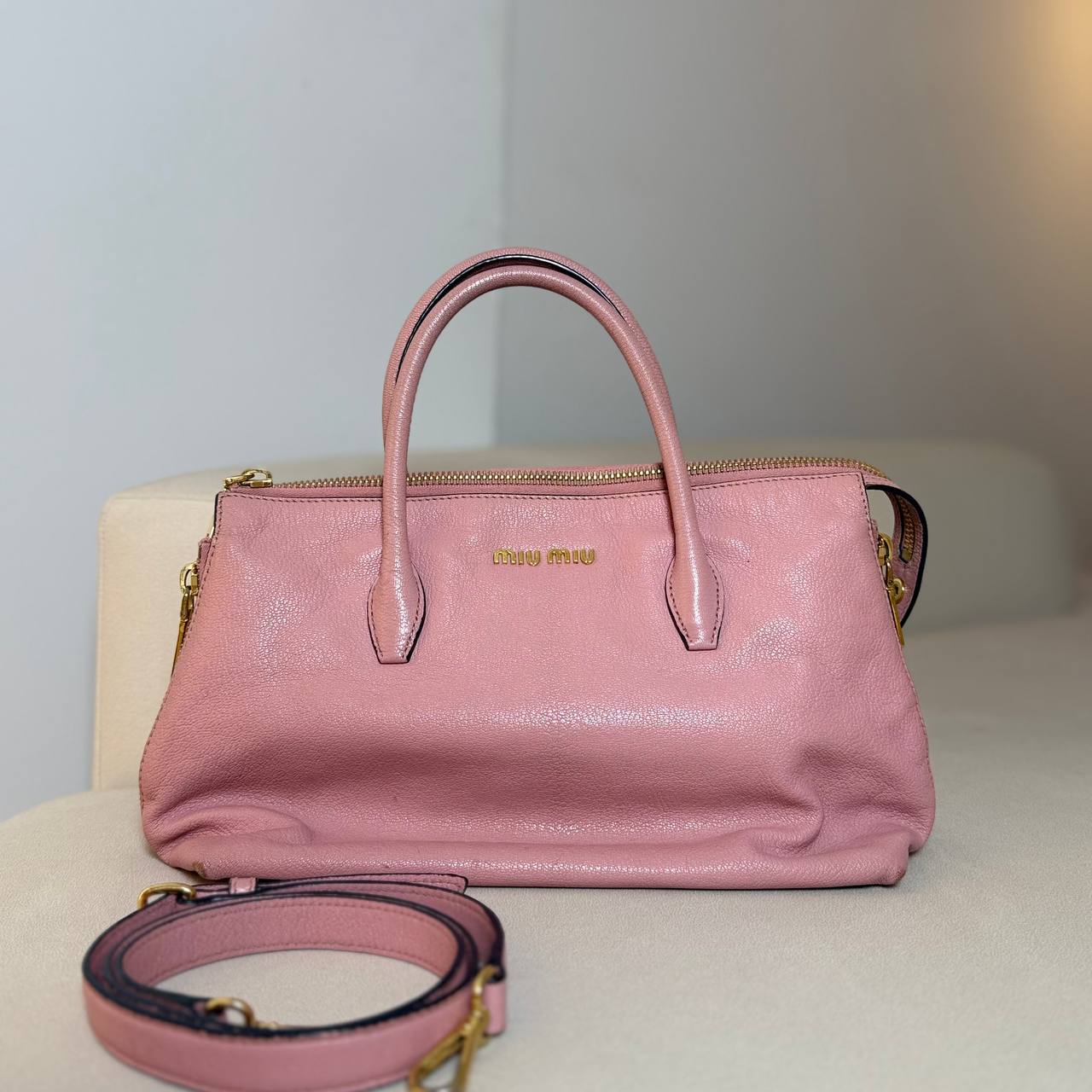 Miu Miu Madras Leather Tote Bag