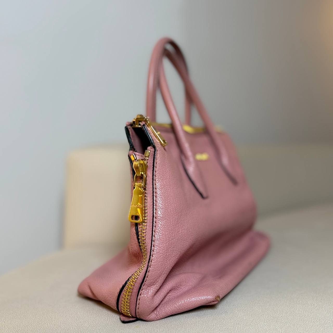 Miu Miu Madras Leather Tote Bag