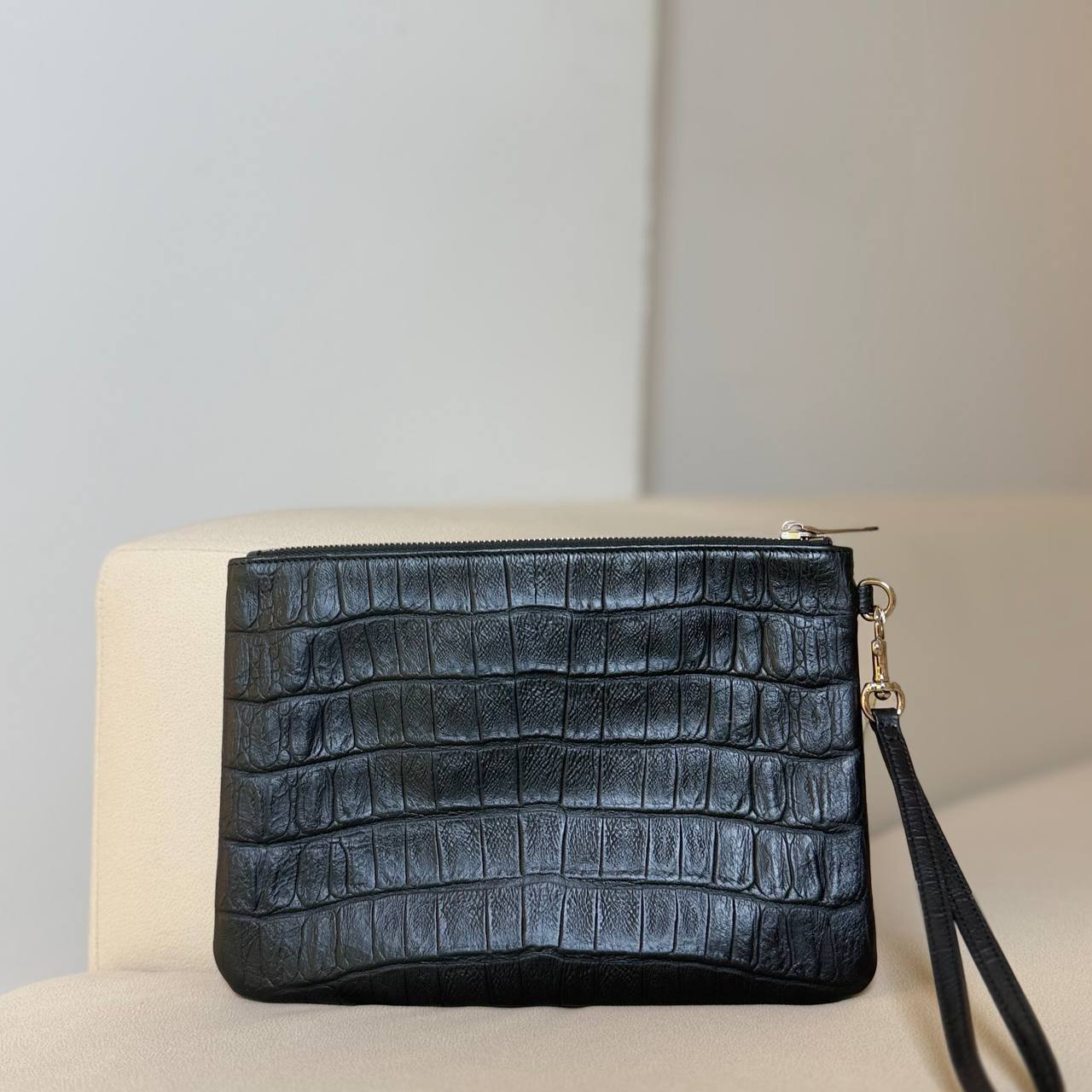 Saint Laurent Croc Embossed Leather Clutch