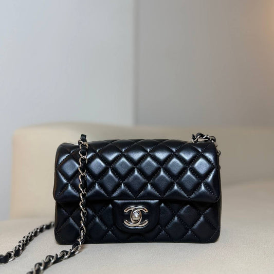 Chanel Classic Mini Flap SHW in Black Lambskin