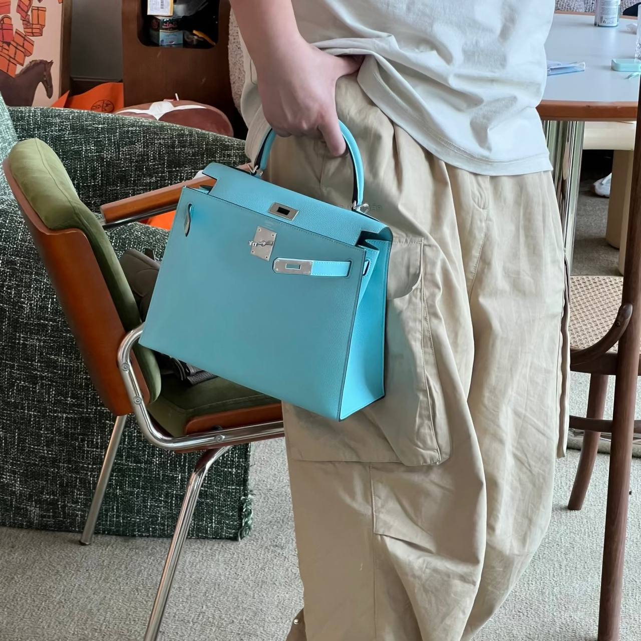 Hermès Kelly 28 Blue Atoll Togo Leather