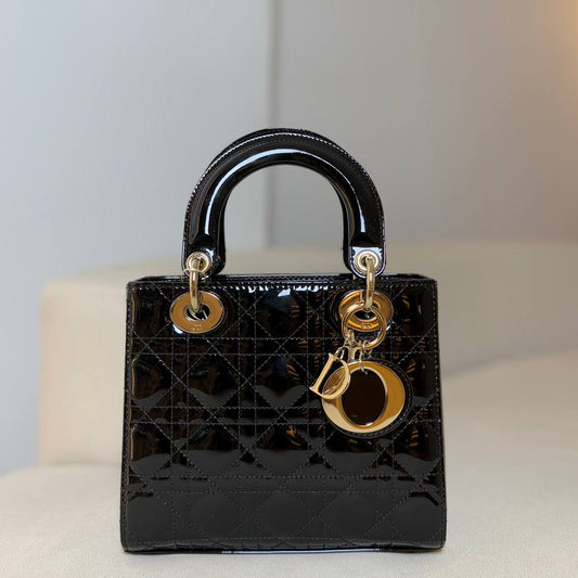 Lady Dior Small in Black Patent Cannage Calfskin