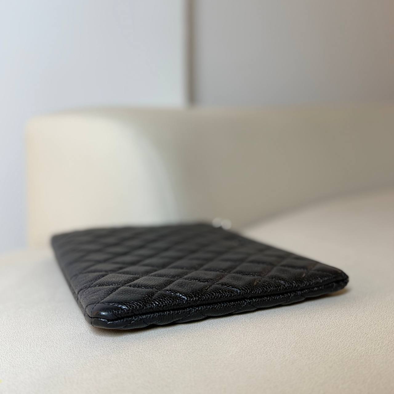 Chanel Black Quilted Caviar Leather Medium Clutch
