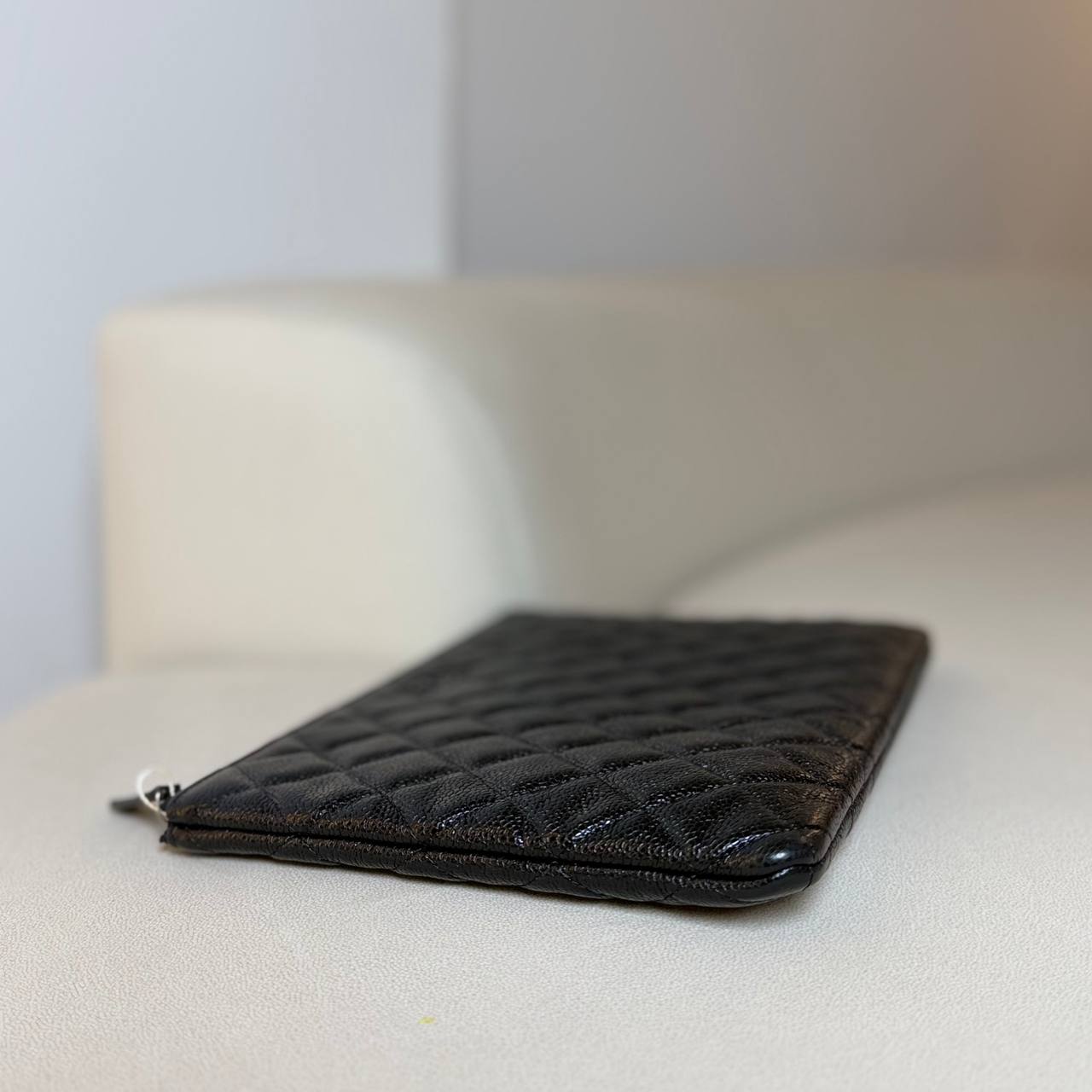 Chanel Black Quilted Caviar Leather Medium Clutch