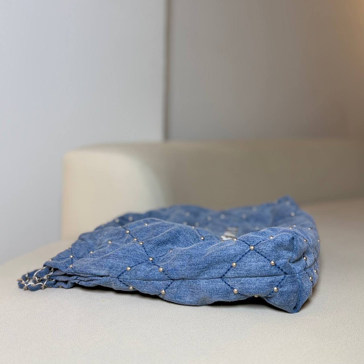 Chanel 22 Small Quilted Denim Shoulder Bag