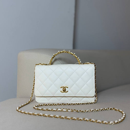 Chanel 23B White Pearl Top Handle WOC