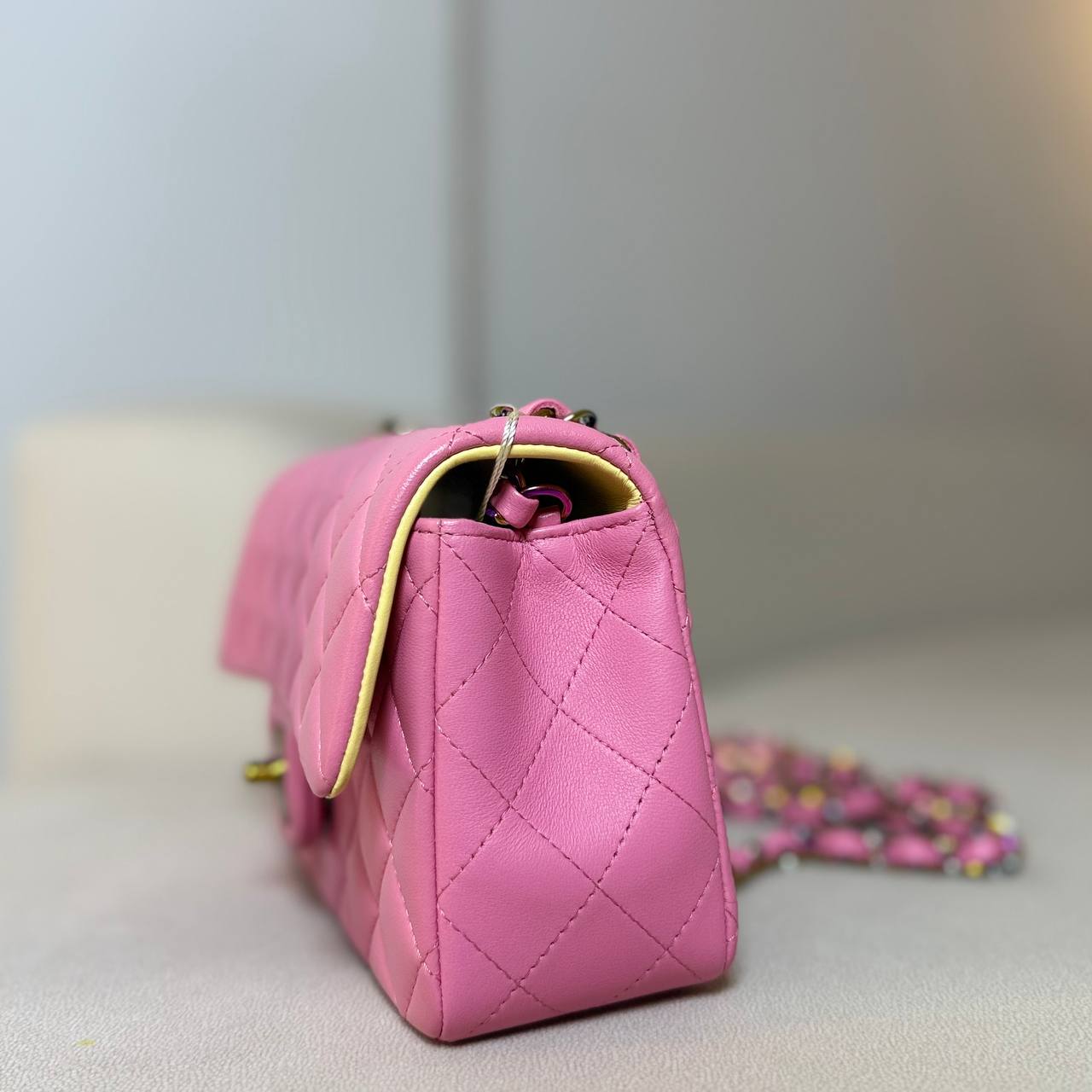 Chanel Classic Mini Flap Pink Yellow