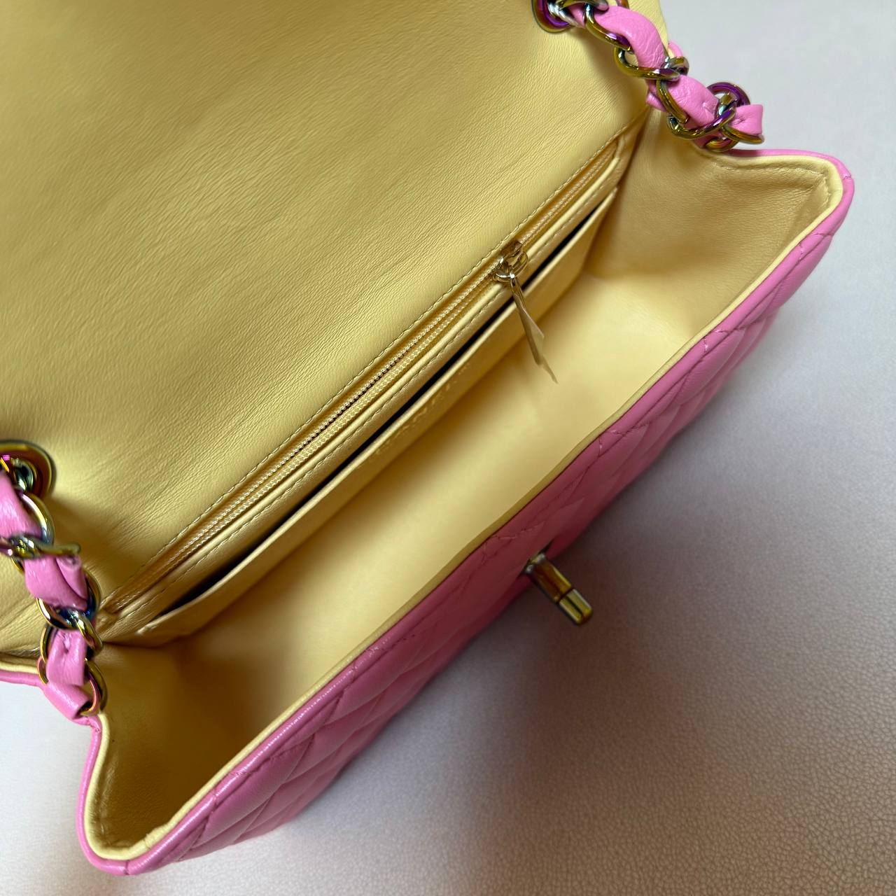 Chanel Classic Mini Flap Pink Yellow