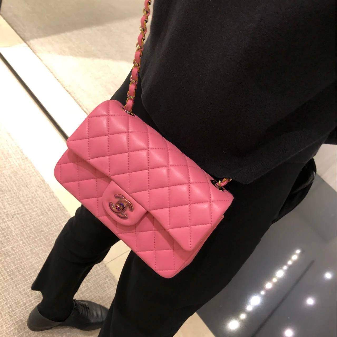Chanel Classic Mini Flap Pink Yellow