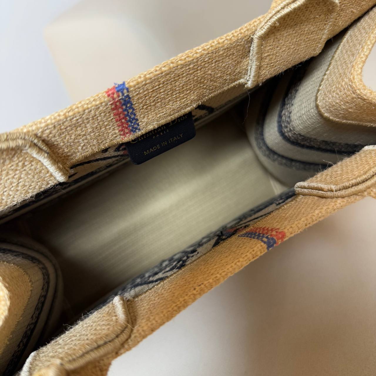 Dior Book Small Tote Embroidered Jute Beige